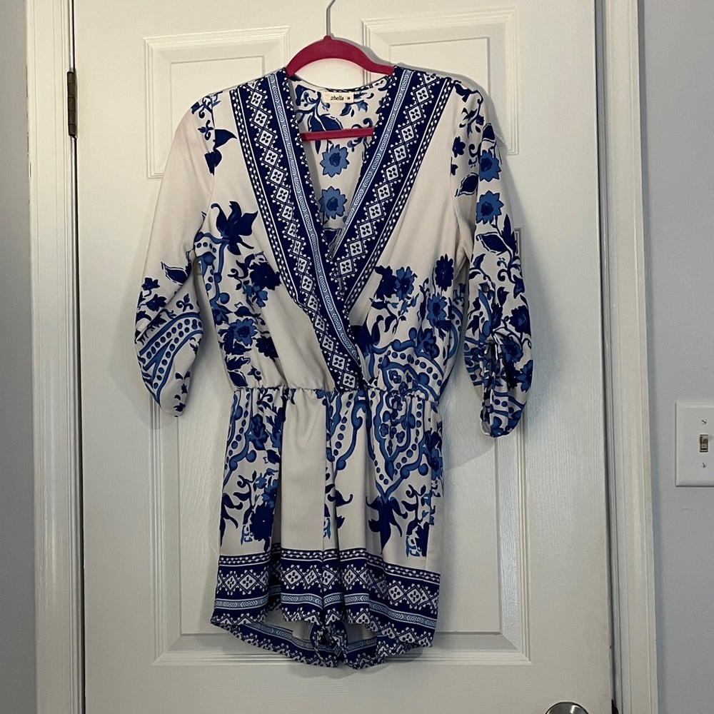 Blue and White Floral Jumpsuit